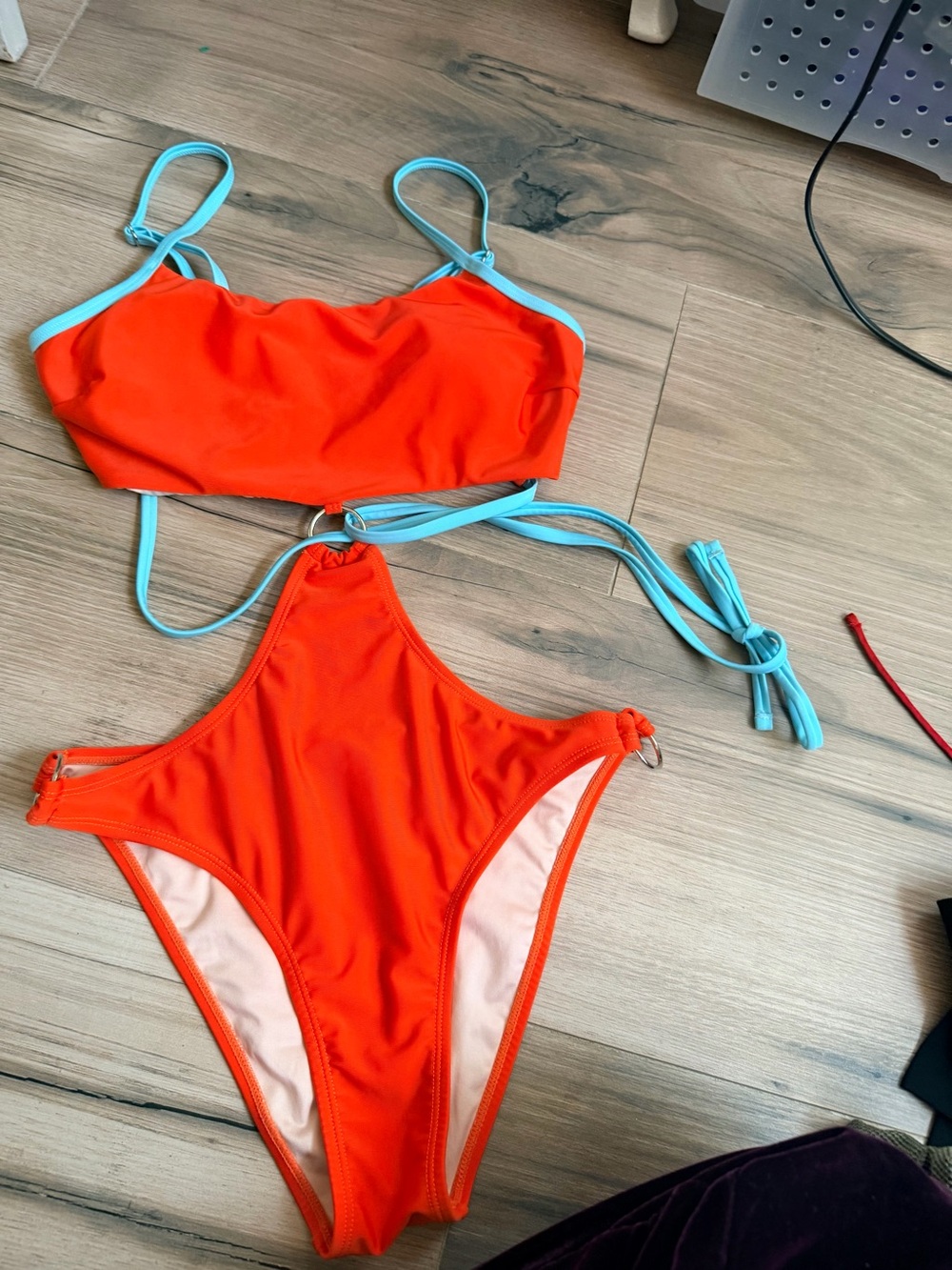 Cupshe Orange One-Piece with Light Blue Trim